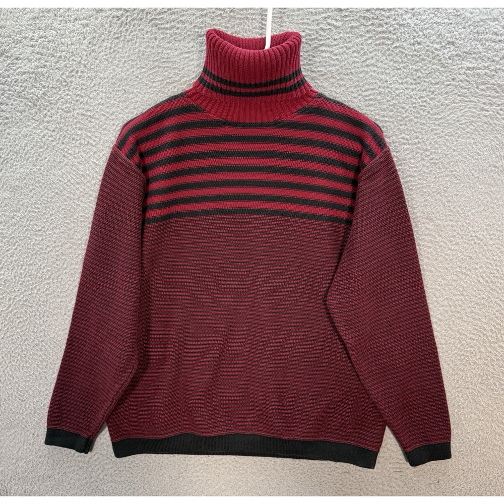 Vintage Liz Sport Sweater Womens Small Red Black Striped Turtleneck Pullover Y2K
